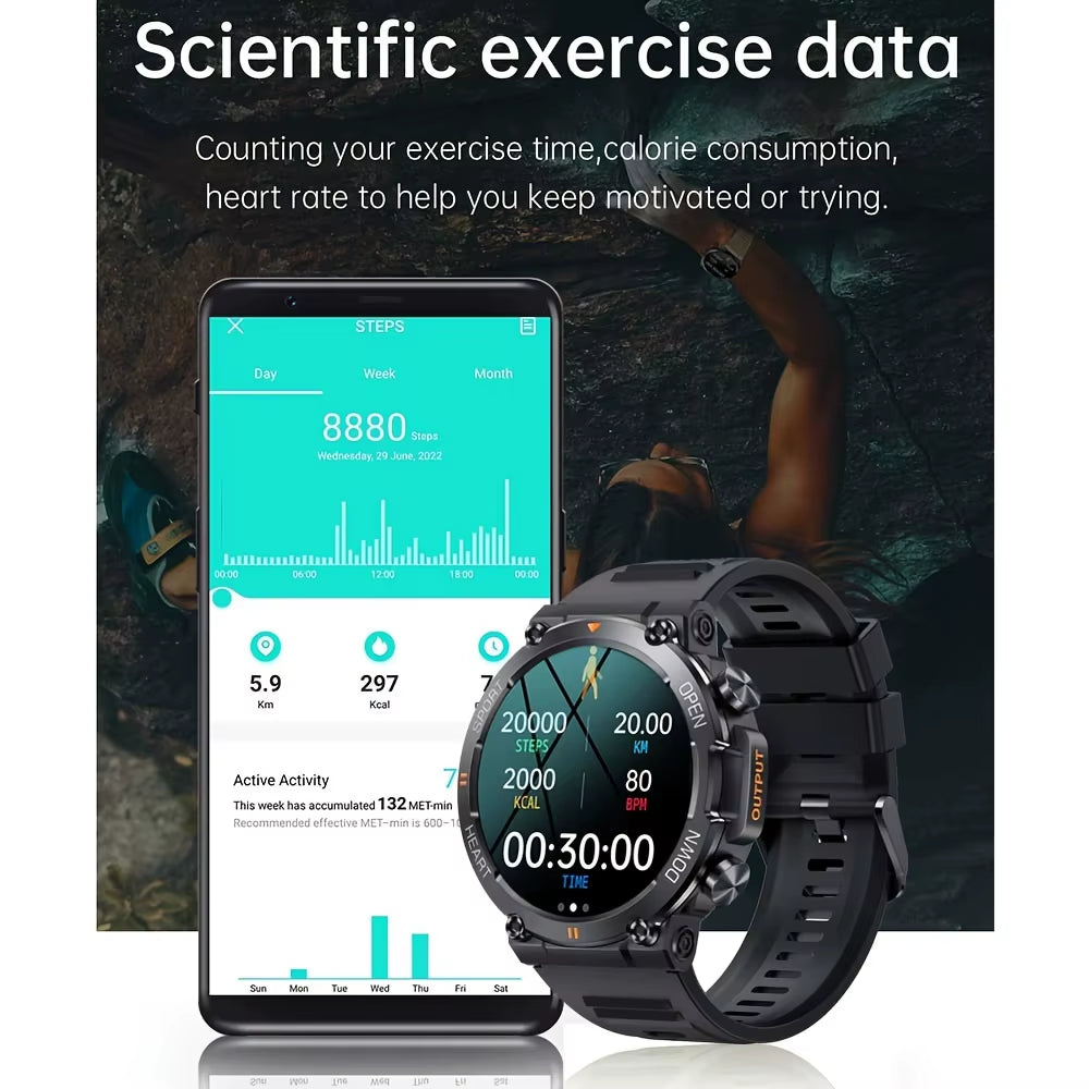 K56Pro Men's Smart Watch with Heart Rate Monitor, Bluetooth Connectivity, 400mAh Long Battery Life, 1.39-Inch HD Display for Outdoor Sports