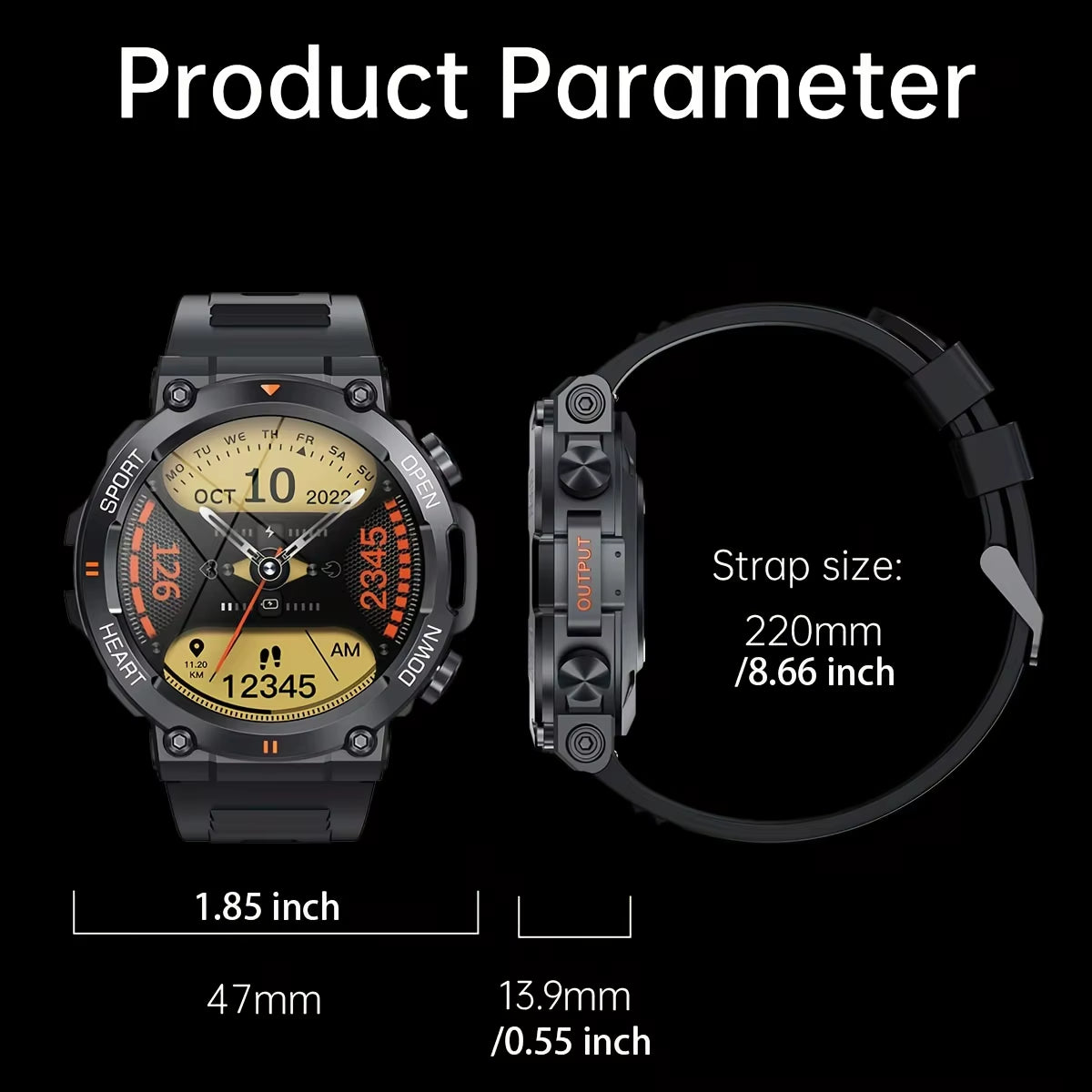 K56Pro Men's Smart Watch with Heart Rate Monitor, Bluetooth Connectivity, 400mAh Long Battery Life, 1.39-Inch HD Display for Outdoor Sports