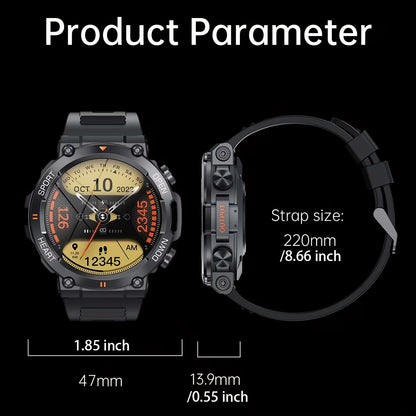 K56Pro Men's Smart Watch with Heart Rate Monitor, Bluetooth Connectivity, 400mAh Long Battery Life, 1.39-Inch HD Display for Outdoor Sports